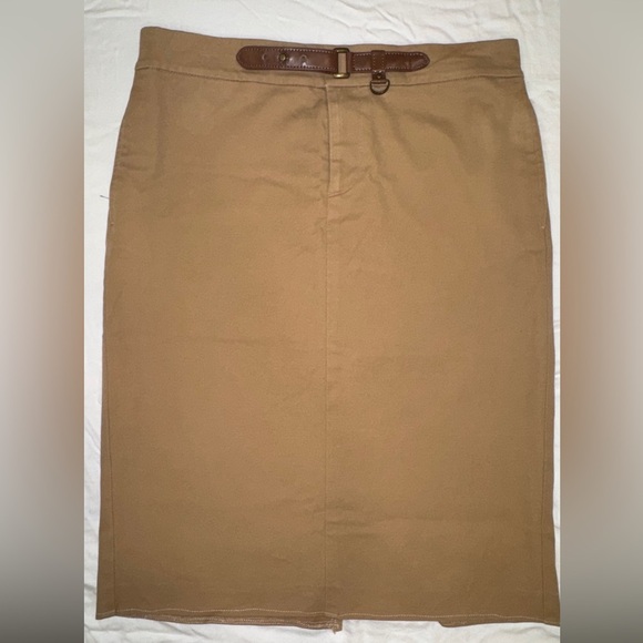 Ralph Lauren Camel Belted Pencil Skirt Tailored Equestrian Size 2 classic skirt - Picture 3 of 8